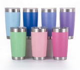 20 Oz Double Wall Insulated Stainless Steel Tumblers -Powder Coated, Multi Color