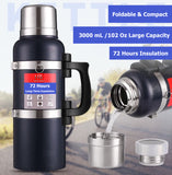 The Best Insulated Thermos Style Flasks 3 Liter Capacity - for Camping, Hiking, Biking, Traveling, Gym Workout - Cross Fit, Bikram Yoga