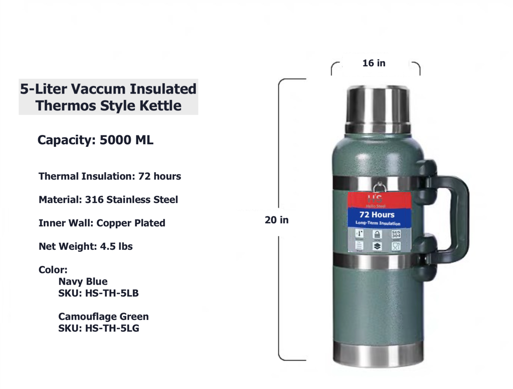 5-Liter Vaccum Insulated Thermos Style Kettle- 72 Hours Thermal Insula   HelloPharma